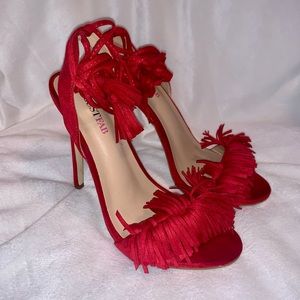 JustFab Red Lace-Up Heels